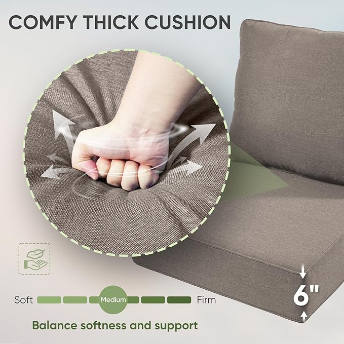 Outdoor Chair Cushion Set, 24x24 Waterproof Patio Chair Cushions, 6" Thickened Seat Cushion for Outdoor Chairs and Couch, Include 1 Back & 1 Seat Cushion, Thick/Grey