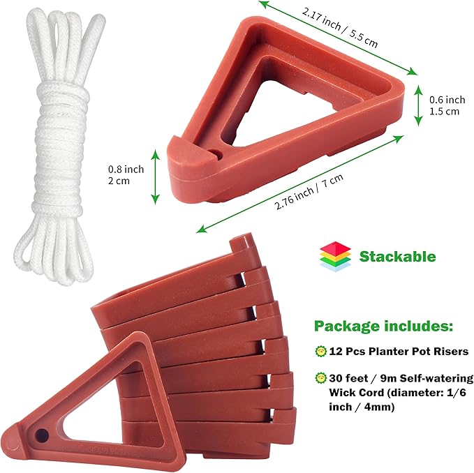 ORIMERC 12 Pack Adjustable Plant Pot Toes with Watering Wick, Plant Pot Riser Support Planter Off Deck Floor to Prevent Stains, Plant Pot Lifters for Outdoor Indoor planters, Small Size