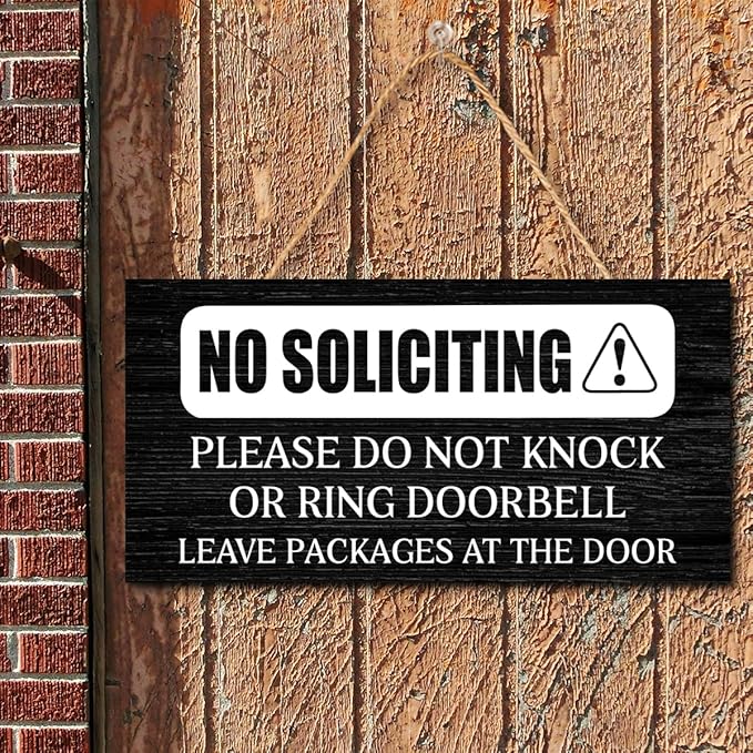 No Soliciting Wood Hanging Sign for Front Door,Do Not Knock or Ring Doorbell House Welcome Sign