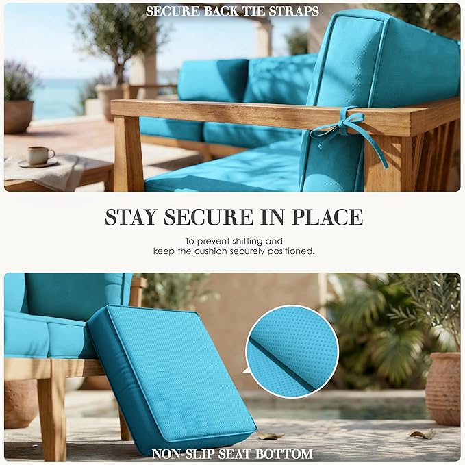 Outdoor Replacement Cushions for Patio Furniture, 5" Foam High-Density, 14-Piece Water-Resistant Outdoor Cushion for 6-Seat Sectional Patio Conversation Sets, Liner&Cover