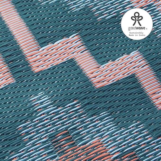 Fab Habitat Outdoor Rug - Waterproof, Fade Resistant, Crease-Free, Reversible - Premium Recycled Plastic - Vintage Boho Kilim - Large Patio, Deck, Sunroom, Camping, RV - Lhasa - Green - 6 x 9 ft