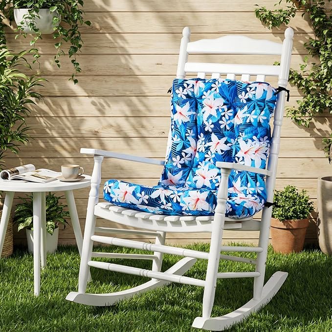 Hoteam 4 Set Outdoor Deep Seat Patio Chair Cushions Waterproof Patio Cushions Set 20 x 42 Inch for Furniture Replacement Removable Seat and Back(Blue Plumeria)
