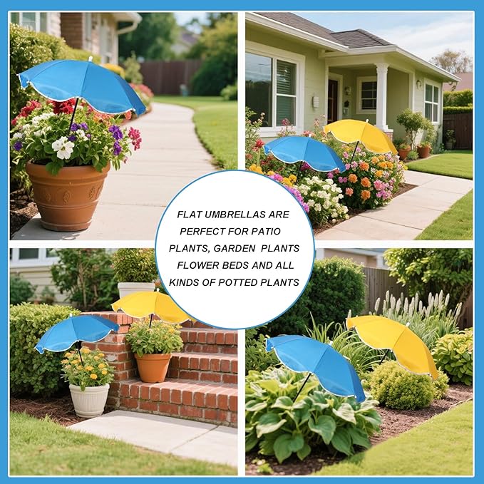2pcs Adjustable Plant Umbrellas, Waterproof Garden Parasols with Metal Poles & H-Shaped Stakes Outdoor Sun Shade Cover for Potted Plants Flowers Vegetables