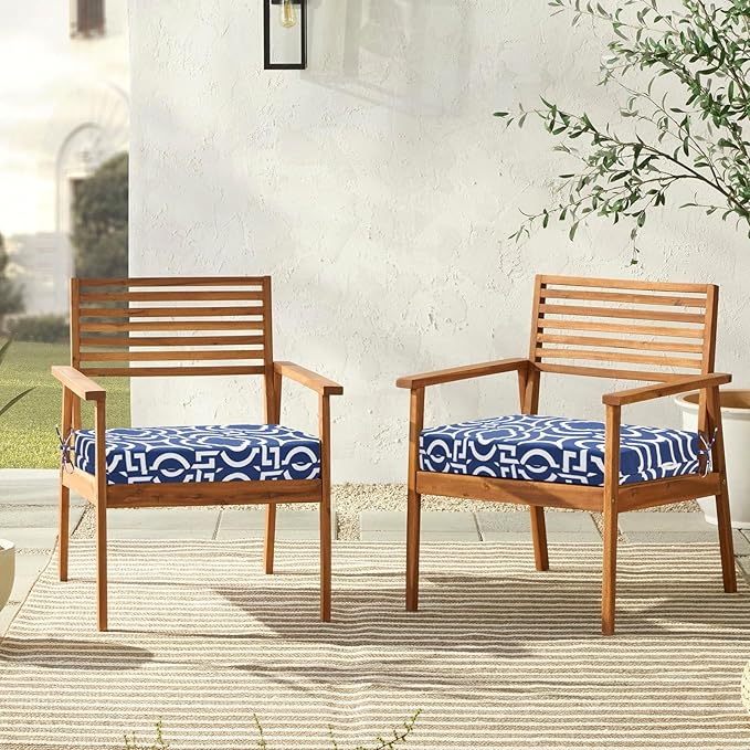 downluxe Outdoor Chair Cushions Set of 4 for Patio Furniture, Water-Resistant Square Corner Patio Chair Cushions with Ties, High Density Foam Outdoor Seat Cushion, 18.5" X 16" X 3", Circular Geometry