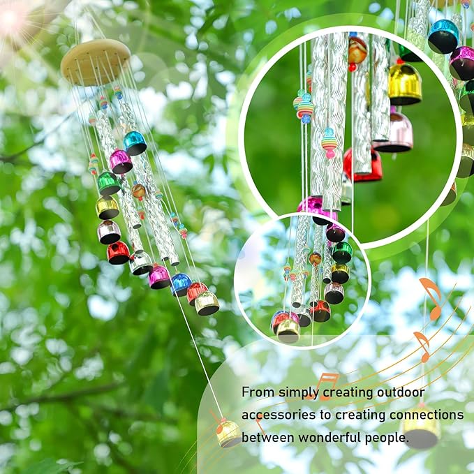 BWINKA Pleasant Colorful Wind Chimes with 4 Aluminum Tubes 13 Bells with Soothing Sound for Patio Porch Backyard Decoration/Meditation/Yoga…