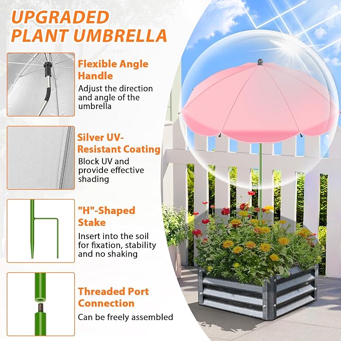 MJZ 4 Pack Plant Umbrellas for Outdoor Plants, 26" Garden Umbrella for Plants with Adjustable Angle, Plant Umbrella Provide Shade for Outdoor Plants Flower Pot Planting Beds