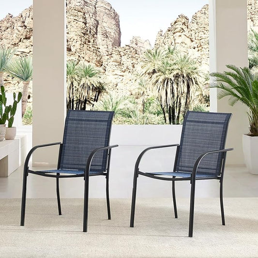 Outdoor Patio Dining Chairs Set of 2, Lightweight Stackable Patio Chairs with Curved Armrests & Wide Seat, Heavy Duty 300 lbs Capacity, Garden Chairs for Backyard, Deck, Poolside, Dark Blue