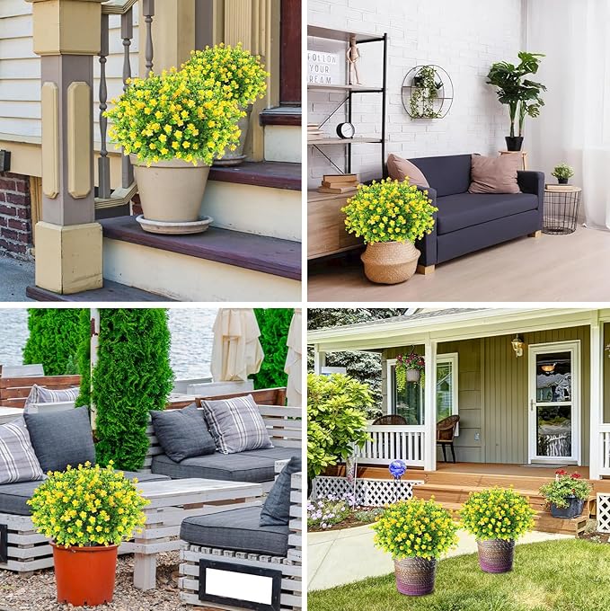 Yunlly 2 Pcs Outdoor Artificial Topiary Ball Trees 22" with Colorful Flowers, Boxwood Fake Bushes Shrubs with Spike, UV Resistant Evergreen Plants for Front Porch Garden Decor (Yellow)