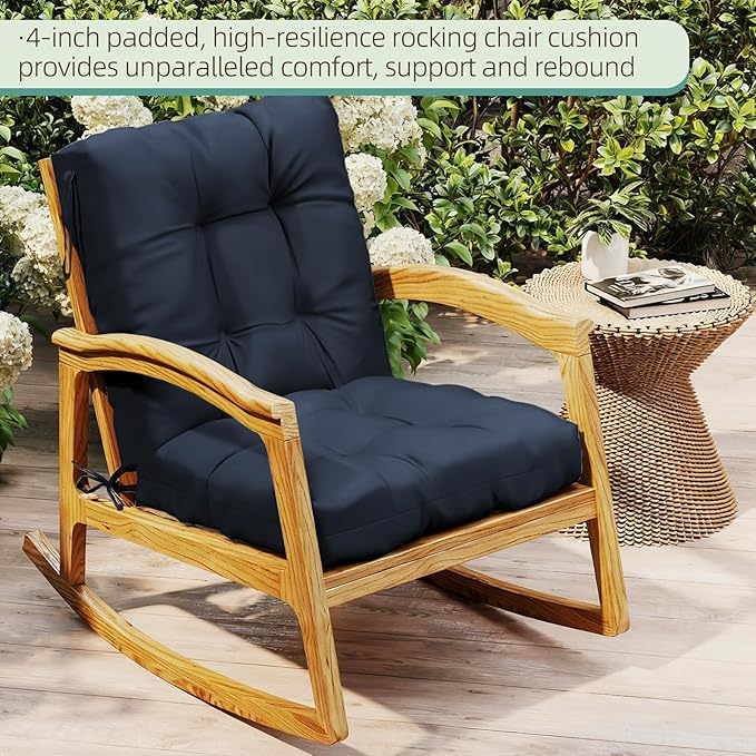 Outdoor Chair Cushion, 42x21x4 Inch Patio Cushions for Dining/Rocking Chairs, High Back Soft Seat Pad with Ties, Indoor Outside Use, Fade-Resistant & Waterproof, Dark Blue
