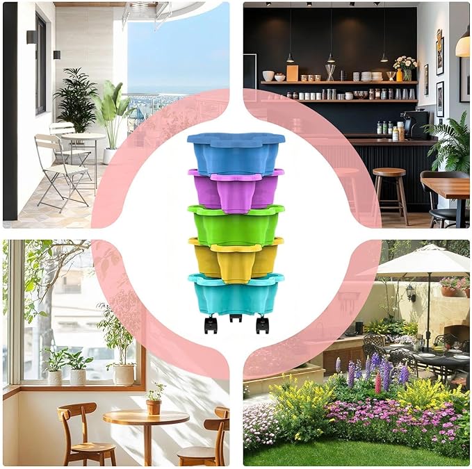 Vertical Planter, Stackable Weatherproof Multi-Tier Stackable Tower Planters, Garden Planters for Strawberry Herb Flower and Vegetable Indoor Outdoor