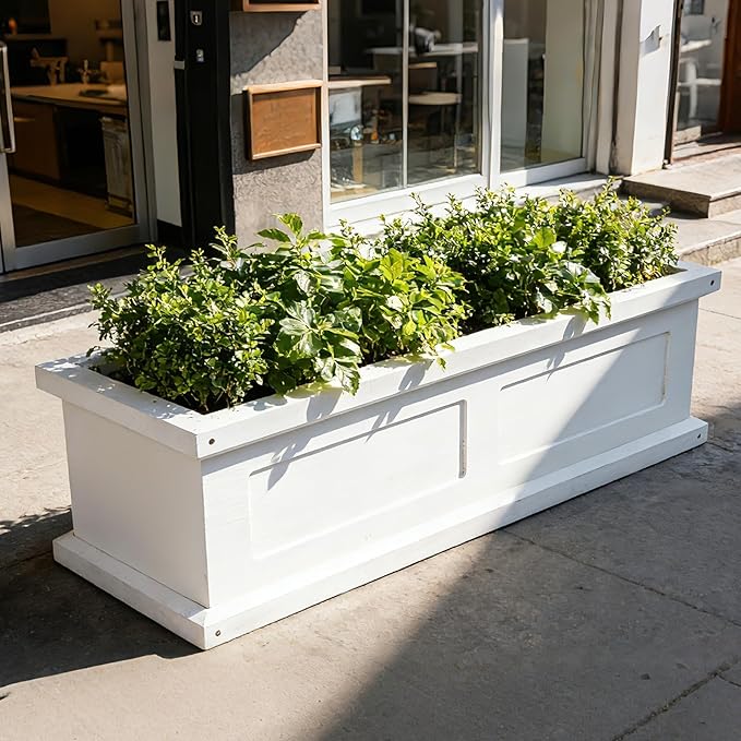 3-Foot Window Box Planter, Wall-Mounted White Window Planter for Outdoor Balcony/Windowsills, Patio & Garden, Classic Design Weather-Resistant Flower Box Planter