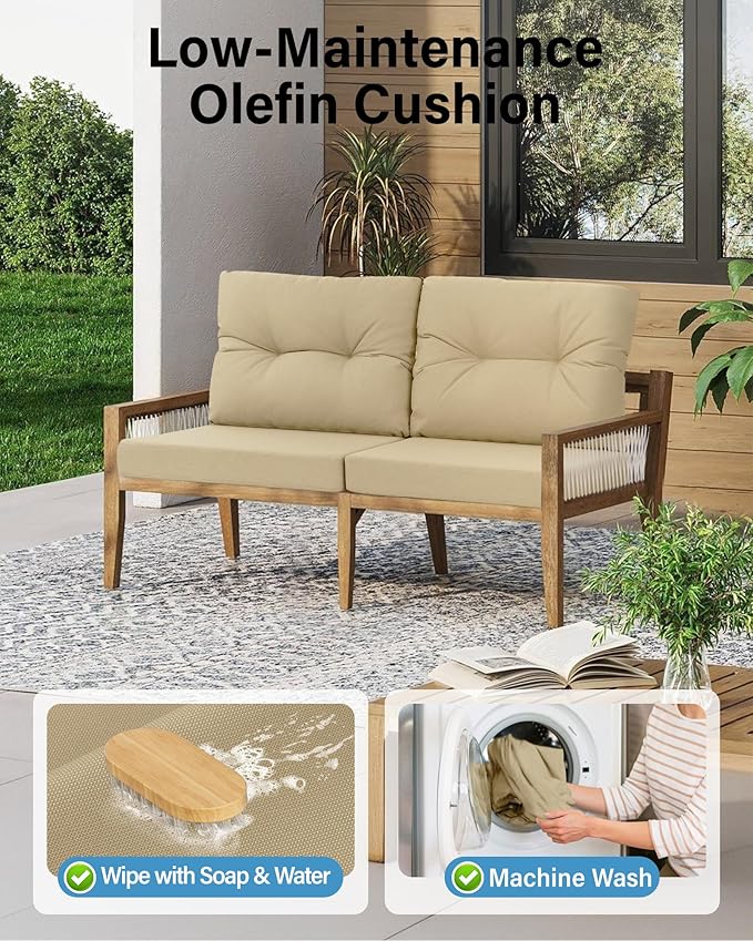 YEFU Olefin Outdoor Chair Cushions: Fade Resistant Outdoor Seat Cushion 24 x 24 - All Weather Patio Furniture Cushion with Ties - Deep Seat Patio Cushions for Chair Sofa Couch(Beige)