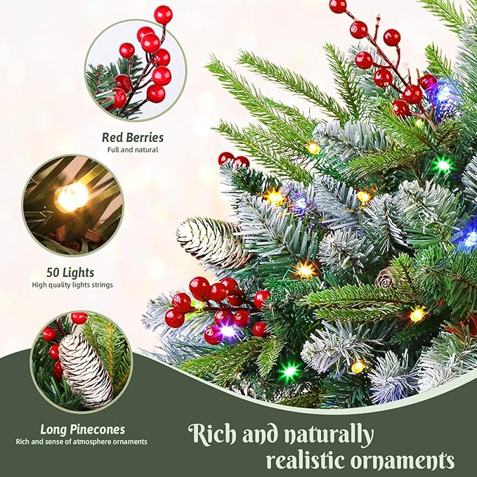 Set of 2 18 Inch Lighted Outdoor Christmas Tree with Remote, Timer, Multi-Color Lights, Battery Operated Pre-lit Frosted Pathway Artificial Urn Filler, Christmas Porch Decorations for Home Porch Yard