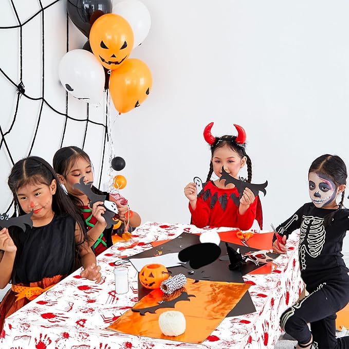 3 Pieces Bloody Handprint Tablecloth - 54x108 Inches Disposable Blood Splatter Themed Plastic Table Cover with Red Handprints for Halloween Horror-Themed Party Decorations, and Scary Movie Nights