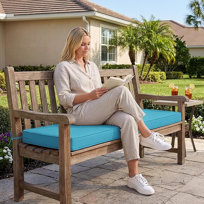 Outdoor Bench Cushion: Waterproof and Fade Resistant Patio Furniture Cushions - Non-Slip Bench Pad Cushion with Removable Cover for Garden Swing Porch Sofa Settee, 48 x 18 x 3 Inch, Teal