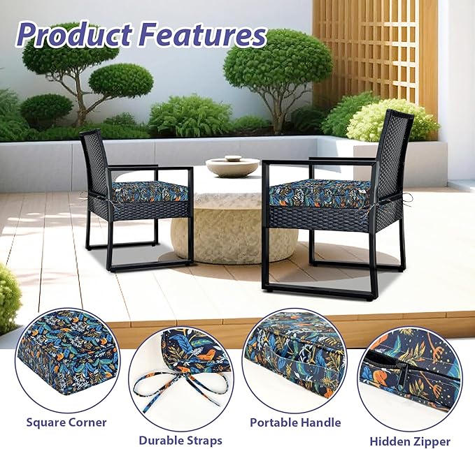 Outdoor Chair Cushions Set of 4,Waterproof Outdoor Seat Cushions for Patio Furniture,Patio Chair Cushion with Handle and Ties, Out Door Chair Pads,19" x 19" x 3", Black Nightingale