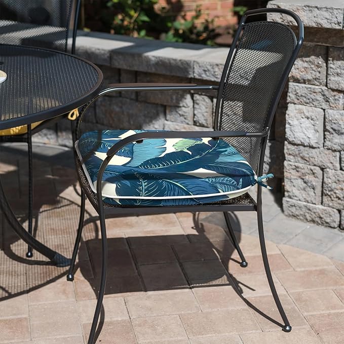 Outdoor Chair Cushions 16"x17" Set of 4, Water Resistant Patio Chair Pads with Ties, Seat Cushions for Home Garden Furniture Decoration, Swaying Palms Blue