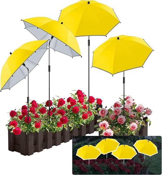 4 Pack 24.9" Plant Umbrellas for Outdoor Plants,47.2" Height Small Umbrella with Reflective Strip, Adjustable Plant Shades for Outdoor Plants, Garden, Potted