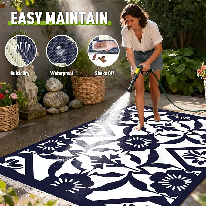 WILDROOTS 4x6 Feet Klein Plastic Outdoor Rug, Stain Resistant Waterproof Reversible Outdoor Patio Rug, Fade Resistant Camping Rug