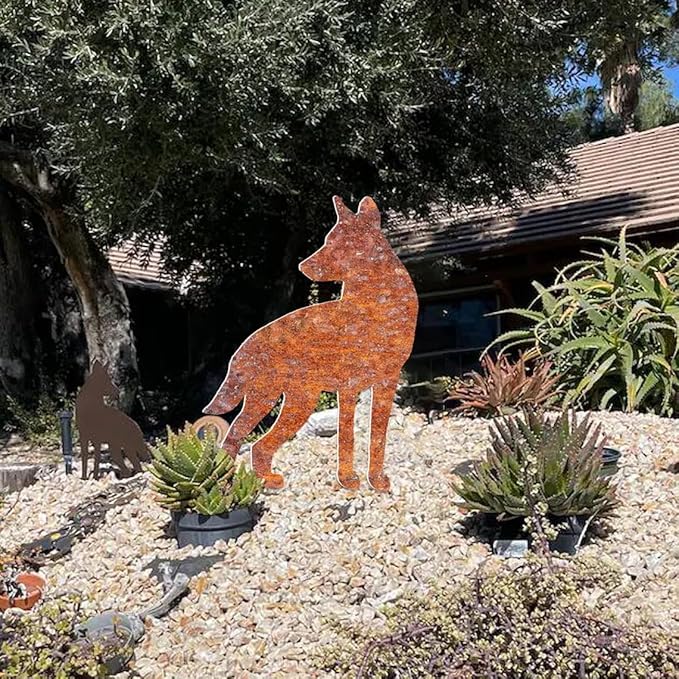 Metal Coyote Sign Yard Art, Customizable Coyote Sculpture Seasons Yard Decor