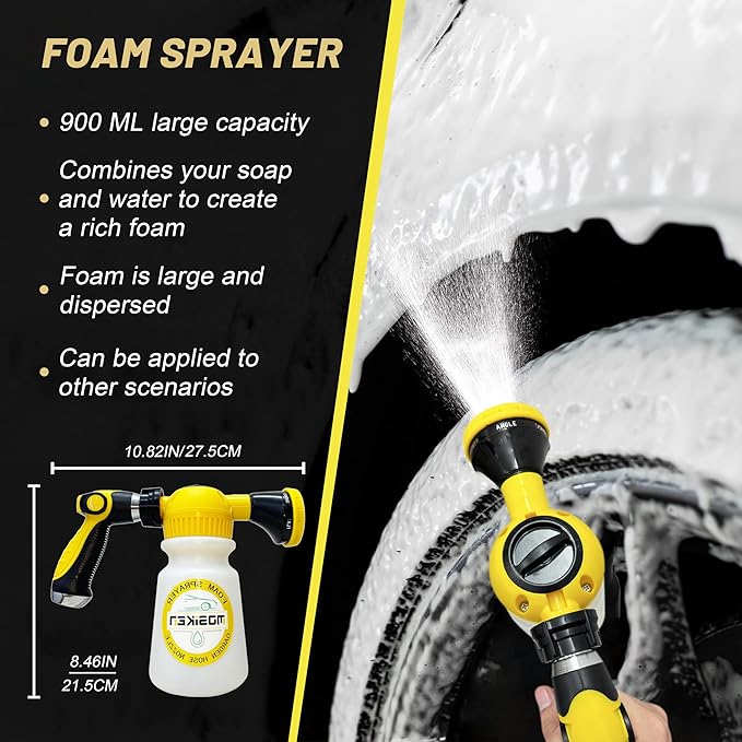Foam Gun Car Wash Sprayer with Washing Sponge & Absorbent Towel, Foam Cannon Car Washing Kit, 1/2” Connector for Garden Hose, for Car/Garden Cleaning (YELLOW)