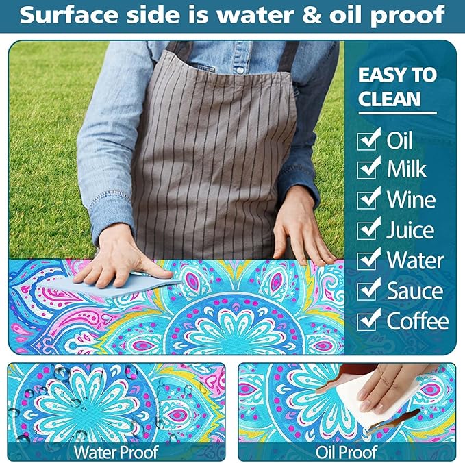 Picnic Table Covers with Bench Covers Boho Pattern Camping Tablecloth Fitted Picnic Table Cover with Elastic Windproof Waterproof Fabric, Outdoor Camping Accessories Gifts for Men Women, 60In 3PCS