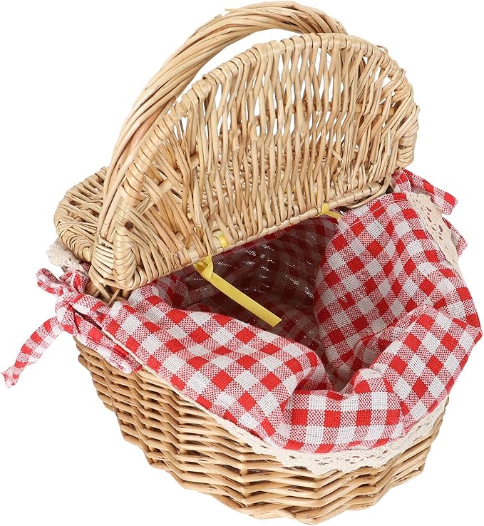 Toyvian Rattan Picnic Basket with Lid Small Wicker Lunch Basket Oval Outdoor Storage for Picnic and Garden Use 10.2X7X6 Inches