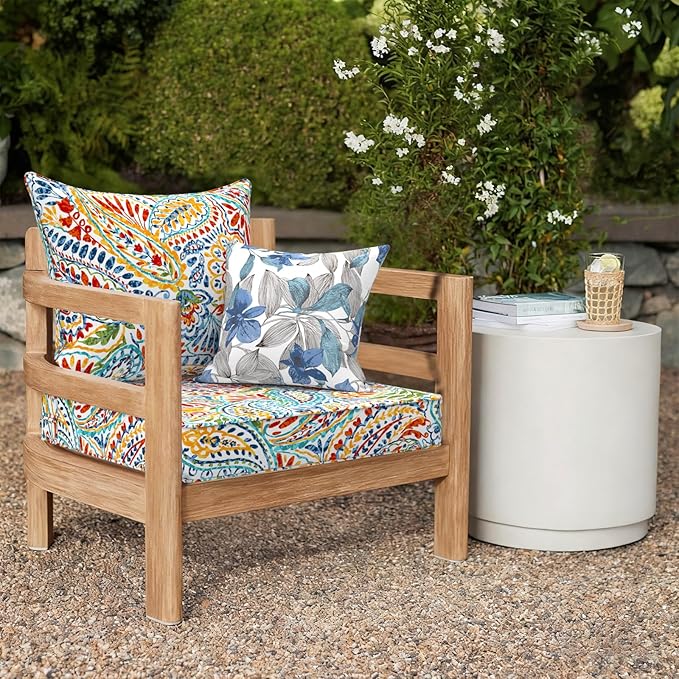Outdoor Deep Seat Cushion Set, Water Repellent 24"x24" Patio Thick Cushions Replacement with Seat & Back Pillow for Patio Sofa, Wicker Chair, Couch - Paisley Multi