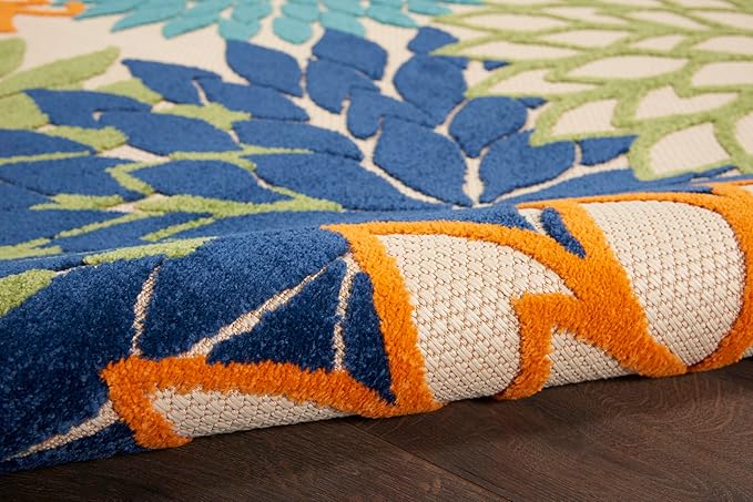 Nourison Home Aloha Indoor/Outdoor Multicolor 7'10" x 10'6" Area Rug, Tropical, Botanical, Easy Clean, Non Shedding, Bed Room, Living Room, Dining Room, Deck, Backyard, Patio (8x10)