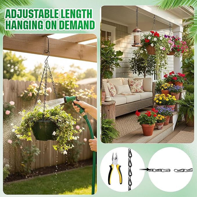 Outus 4 Pack 9.5 Inch Black Hanging Chain for Bird Feeders, Planters, Lanterns, Wind Chimes, Decorative Ornaments and Birdbaths Basket Extender Chain Outdoor Indoor