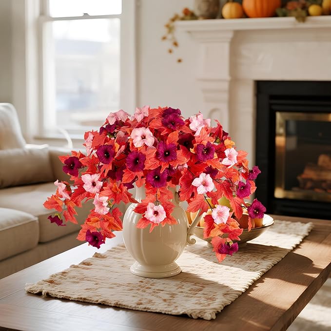2Pcs Fake Fall Flowers for Outdoor Decoration Artificial Fake Silk Flowers Faux Fall Plants, Uv Resistant Autumn Flower for Garden Porch Balcony Realistic Thanksgiving Decor (Burgundy Pink)