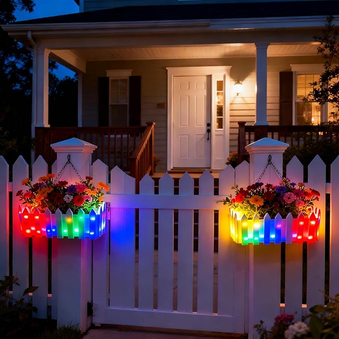 Solar Planter Lights Outdoor, 12-inch Rectangular LED Flower Pot with 8 Modes & Auto On/Off, IP65 Waterproof for Garden, Patio, Balcony, Pathway Decor, Gift for Garden Lovers(Multicolor)