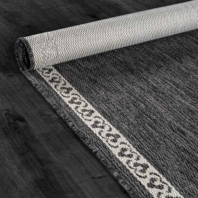 Washable Outdoor Rug 10x14 Modern Area Rugs Outdoor Carpets Bordered Pattern Non Shedding Waterproof Easy Clean Patio Deck Porch Living Room Bedroom Garden RV (10 X 14 Dark Gray)