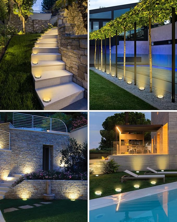 btfarm 6 Pack Solar Ground Lights Outdoor, 8 LED Flat Solar Lights Outdoor Pathway IP65 Waterproof for Garden Pathway Lawn Patio Yard Landscape, Warm White