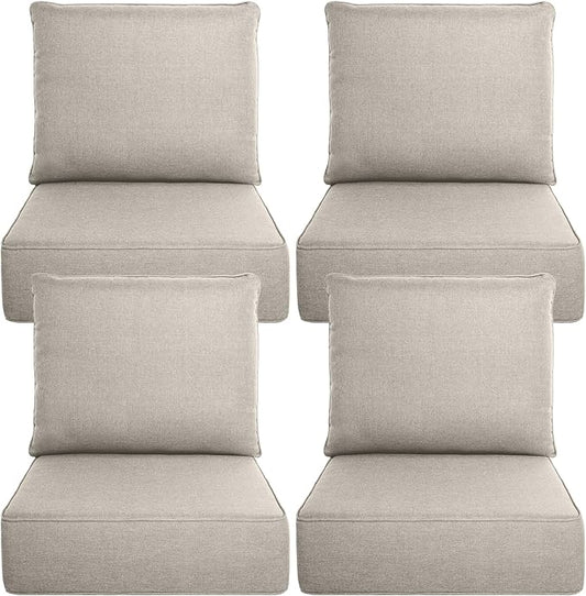 Belord Luxury 6" Thick Outdoor Cushion 4 Set - 22 x24 Inch 28D Sponge Filling Fade-Resistant Chair Cushion, Spill Proof Removable Patio Furniture Replacement Cushion for Sofa Bench Swing - Beige