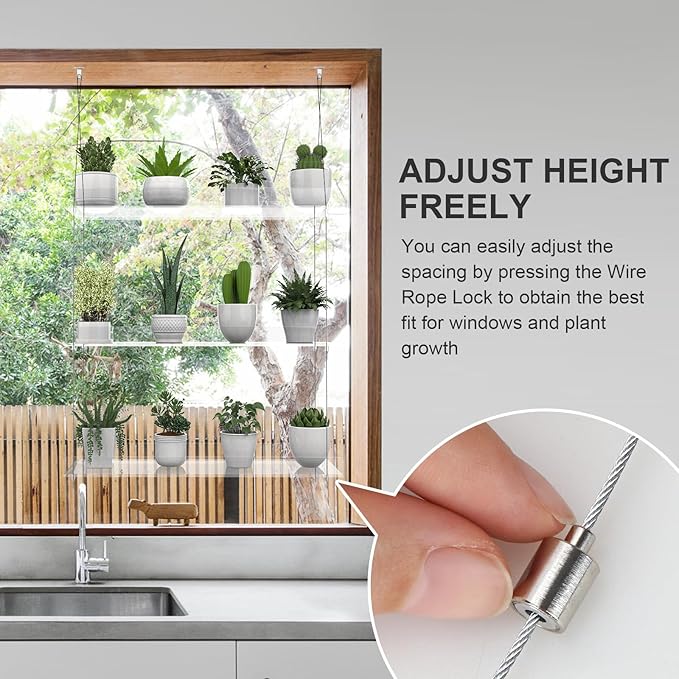 3-Tier Hanging Clear Plant Shelves for Windows, Acrylic Window Wall Plant Stand Shelf for Kitchen Indoor Gardens, Flower, Herb, Seedling Organization, and Pots Display, 16 Inch per Tier | for Windows, Window Wall, for Kitchen, Indoor Gardens, Flower, S...