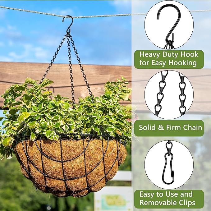 4 Pack 18Inch Hanging Basket Chain,Black Hanging Chain with Hooks Flower Pot Chain Replacement Plant Hangers for Bird Feeders,Planters Wind Chimes and Decorative