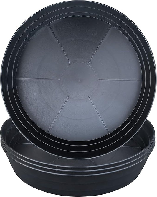 Plant Saucers 10 12 14 16 18 20 25 Inch, 4 Pack of Plastic Plant saucers for Pots，Extra-Deep Plant Water Dray Tray, Bird Bath Bowl, Heavy Plant Trays Indoors and Outdoor No Holes (12 Inch, Black)