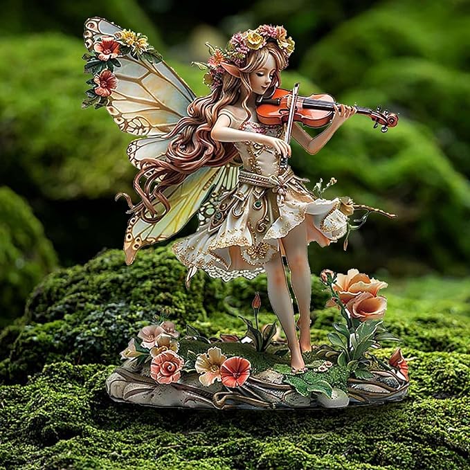 Bohemian Fairy Flower Pot Decor - Fairy Garden Accessories for Home or Garden (Violin Elf)