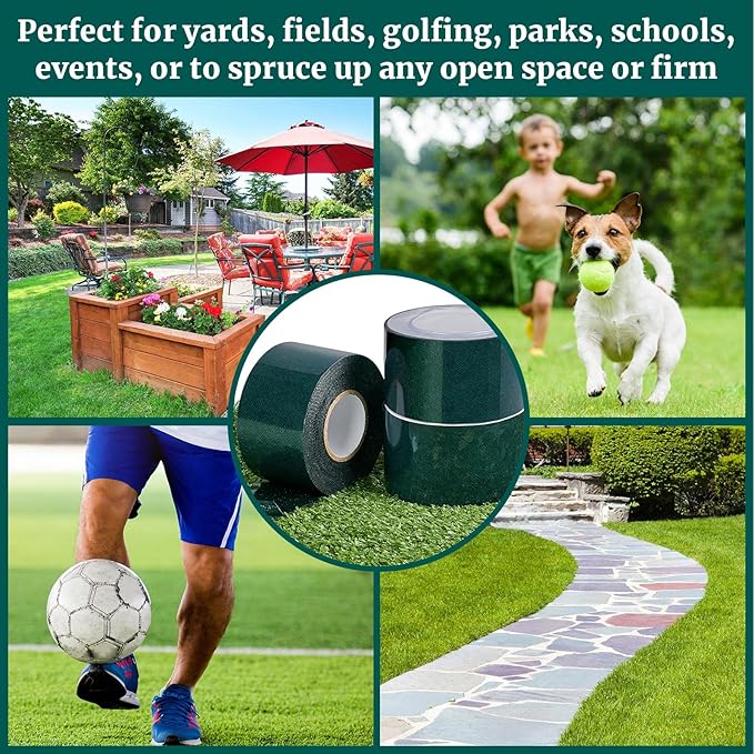 4 Rolls 2 in x 16.5 ft Double Sided Turf Tape Artificial Grass Tape Self Adhesive Grass Rug Tape Artificial Turf Tape for Lawn Garden Carpet Connecting Outdoor Carpet