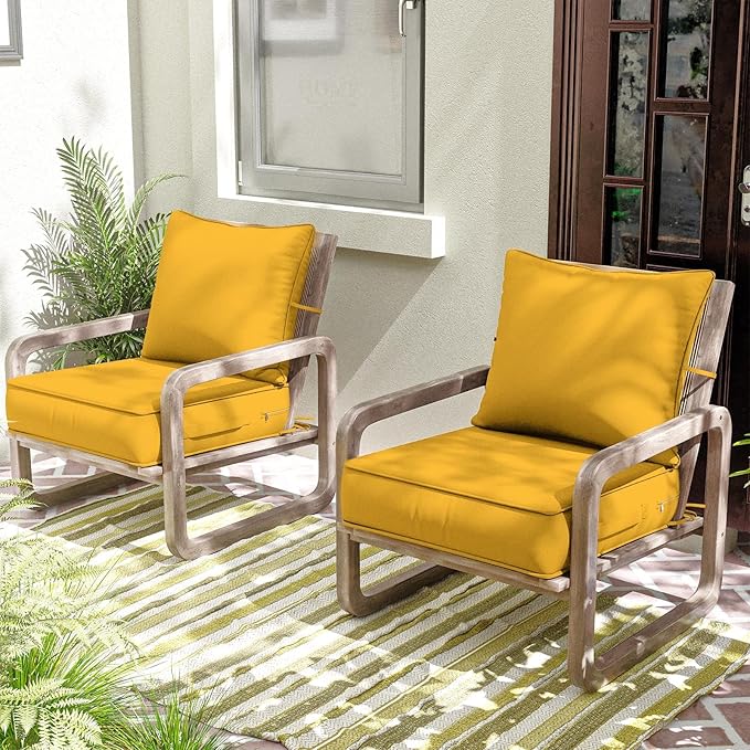 Outdoor Patio Chair Cushions Set 22 L X 22 W X 4 H Waterproof & Fade Resistant Deep Seat and Back Cushions with Removable Covers Outdoor Seat Cushion Set for Chairs and Sofas