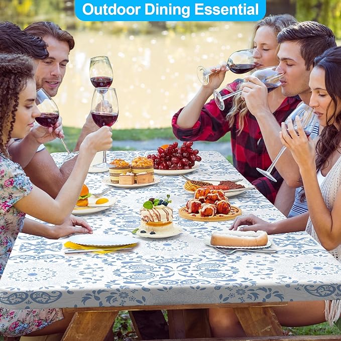 pickyNproud Picnic Table Cover with Bench Covers Portable Table Cloth Built-in Storage Pocket Picnic Table Covers with Elastic Waterproof Camping Essentials for RV Camping