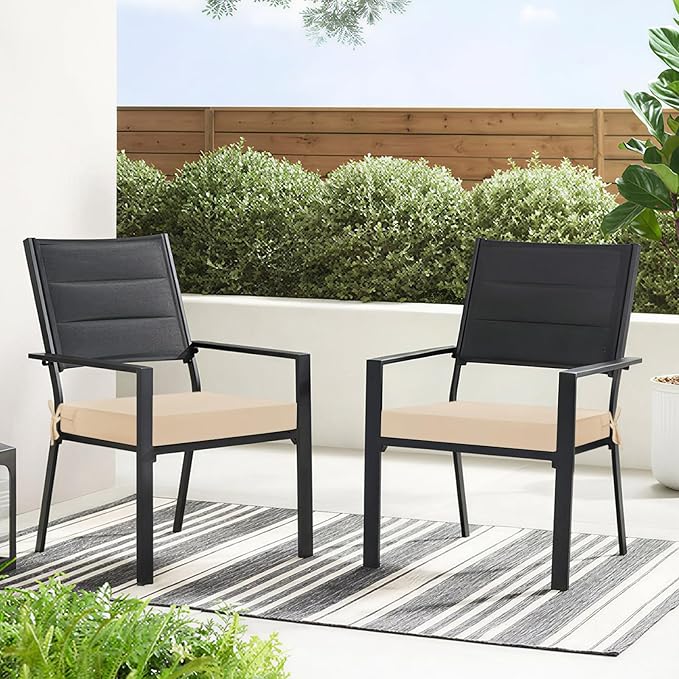Basic Beyond Outdoor Chair Cushions for Patio Furniture, Waterproof Outdoor Seat Cushions Set of 4 19 x 19, Patio Chair Cushions Set of 4 with Ties and Handle, Beige White