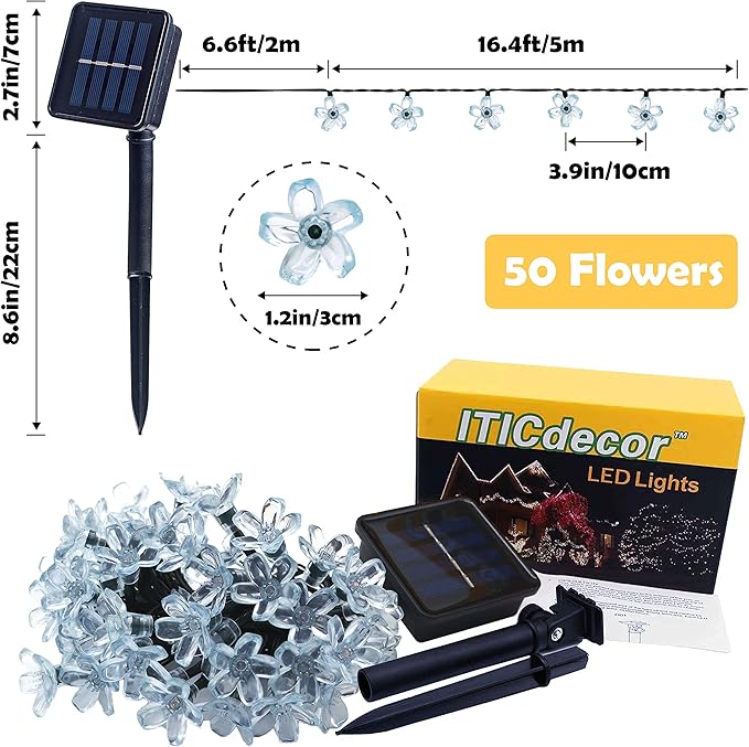 ITICdecor Solar Flower String Lights Outdoor Waterproof 50 LED Solar Powered Fairy Lights for Garden, Fence, Patio, Yard, Christmas Tree & Party Decor (Multi-Color)