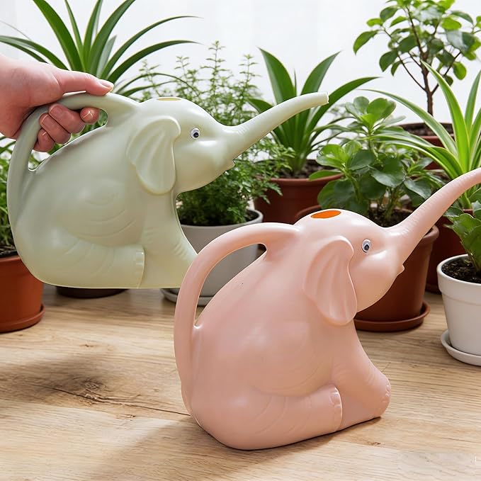 2L Elephant Watering Can, Plastic Watering Kettle with Ergonomic Handle, Long Mouth Patio Sprinkling Watering Bottle Pot for Home Garden Lawn Yard (Pink)