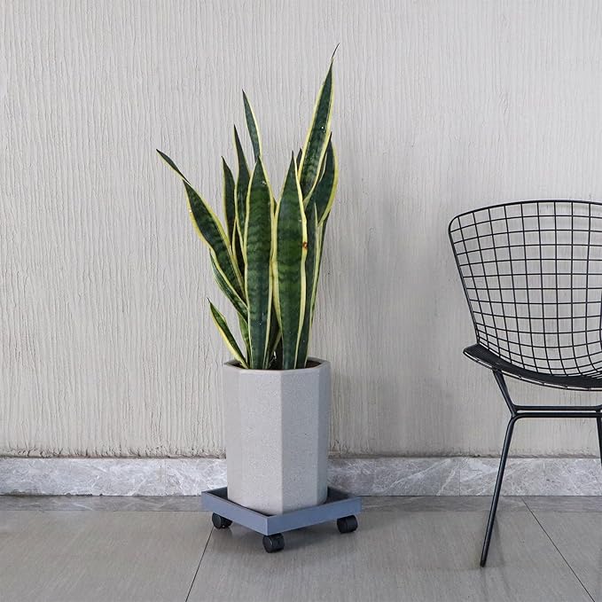 Plant Caddy with Wheels, 11" Square Plant Pallet, Plant Pot Trolley (Grey)