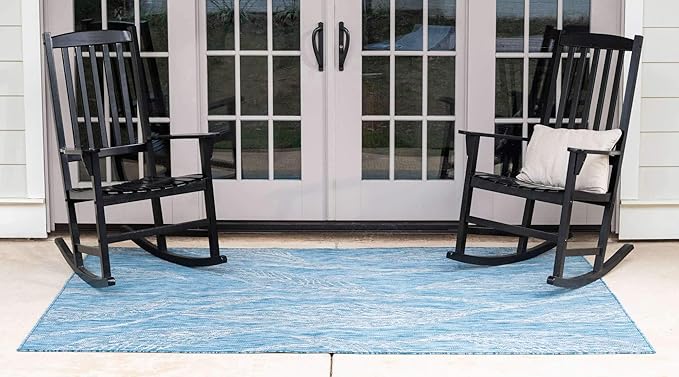 Unique Loom Outdoor Botanical Collection Area Rug - Leaf (4' 1" x 6' 1" Rectangle, Light Aqua/ Ivory)
