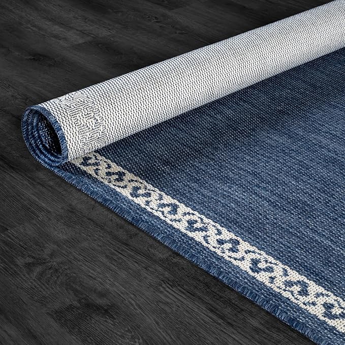 Washable Outdoor Rug 8x10 Modern Area Rugs Outdoor Carpets Bordered Pattern Non Shedding Waterproof Easy Clean Patio Deck Porch Living Room Bedroom Garden RV (8 X 10 Blue)