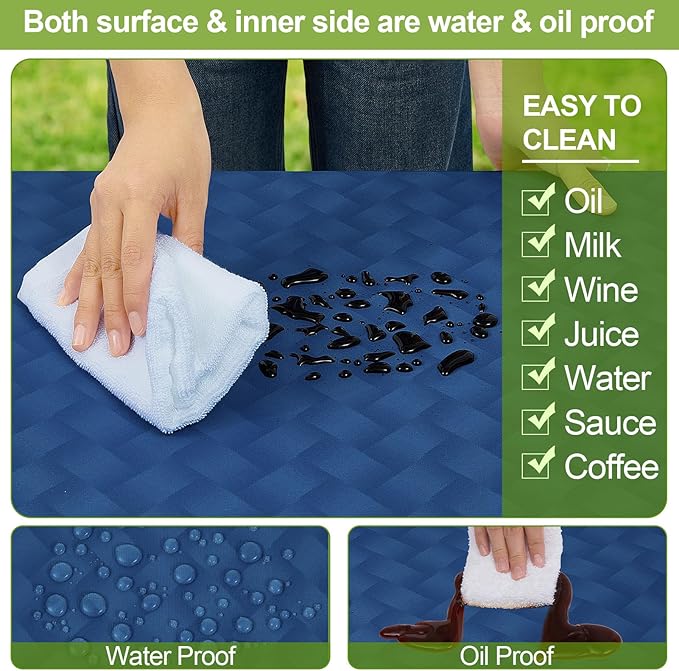 Picnic Table Cover with Bench Covers Camping Essentials Waterproof Windproof Camping Tablecloth with Drawstring Bag, Fitted Rectangle Tables and Seats, 96in, Deep Blue