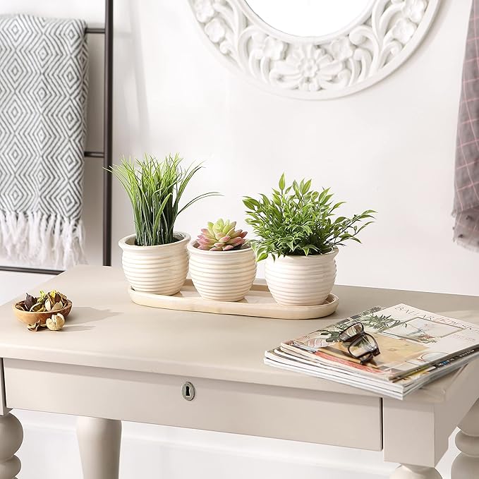 Accent Plus Cream Round Ceramic Small Planter (Set of 3)